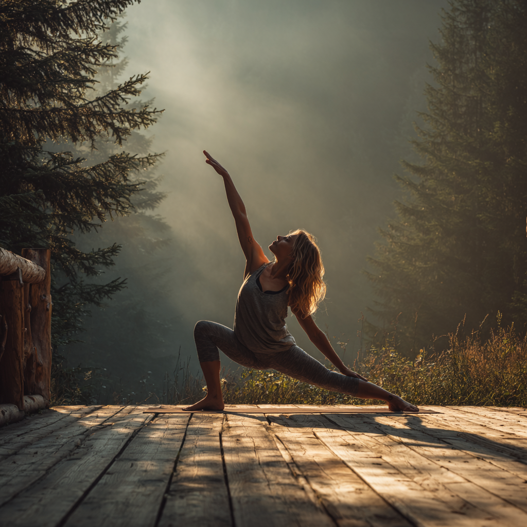 Група людей займається йогою на природі